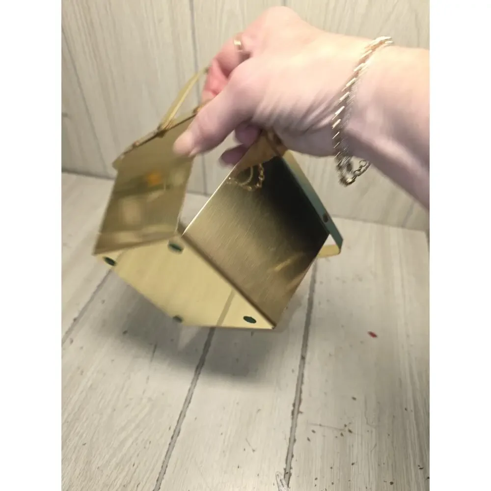 Vtg Brass Berry Basket W/ Handle Spring Decor Cottage Core Farmhouse Regency